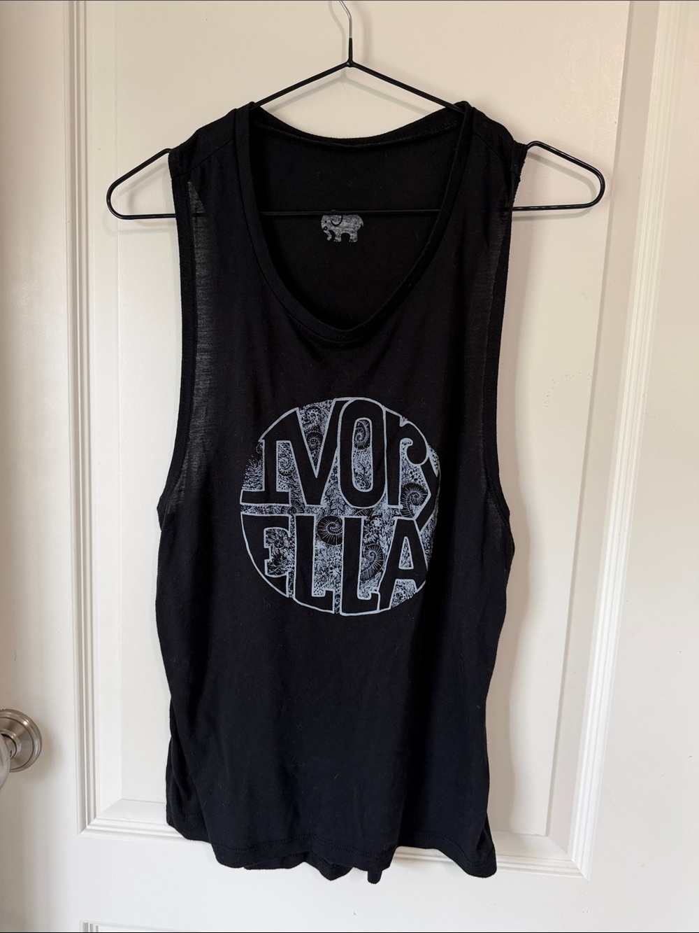 ivory ella Black Graphic Muscle Tee with Circular Logo